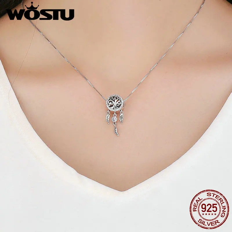 WOSTU Лидер продаж чистый 925 пробы серебро Ловца снов и дерево жизни Шарм fit S925 бисерный браслет ювелирное изделие подарок BKC723