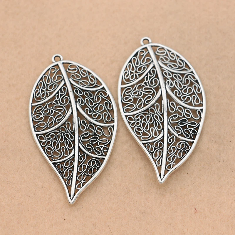 

KJjewel Leaf Charm Pendant Tibetan Silver Plated Jewelry DIY Making Necklace Accessories Handmade 57x31mm 2pcs/lot