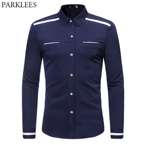 Рубашка мужская в полоску, повседневная приталенная сорочка контрастных цветов, на пуговицах, Классическая в стиле хип-хоп, США, размер XL