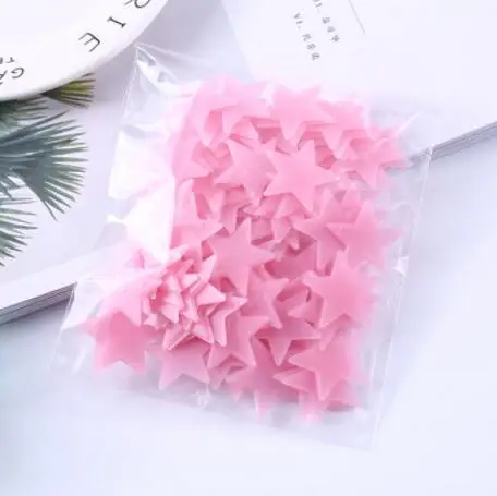 FEIGO 100 шт. 3 см 3D звезды светится в темноте светящаяся на настенные наклейки для детской комнаты Гостиная настенные украшения дома F101 - Цвет: F101 Pink