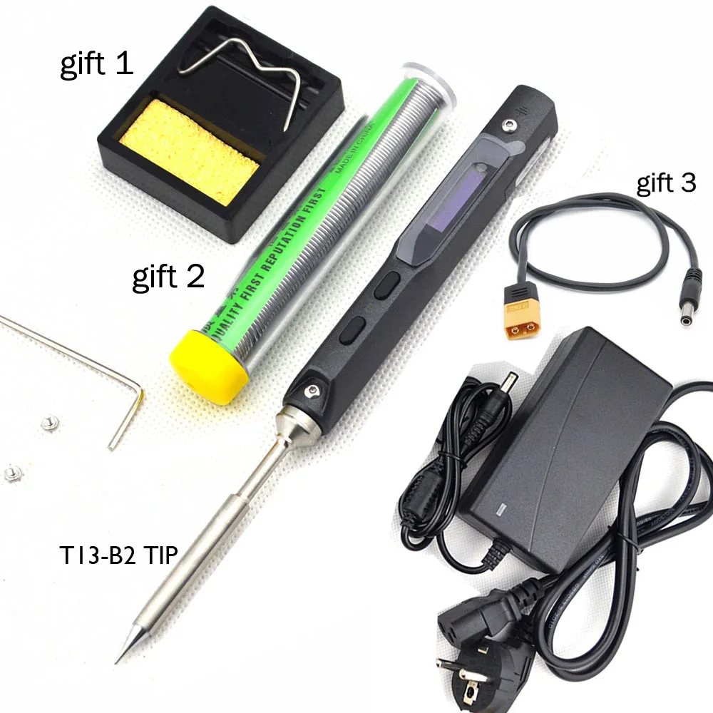 Black TS100 B2 TIP TS100 Portable MINI Programmable Digital LCD Display Electric Soldering Iron+ Soldering Iron Tip+ 12V DC Power Adapter - Цвет: Black TS100 B2 TIP