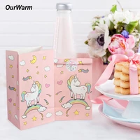 ourwarm 12pcs unicorn party pink paper bag with sticker gift for kids candy bags baby shower birthday unicorn theme party favors