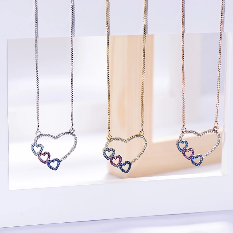 Модные ожерелья Pipitree с подвесками в виде трех сердец для женщин свадебные