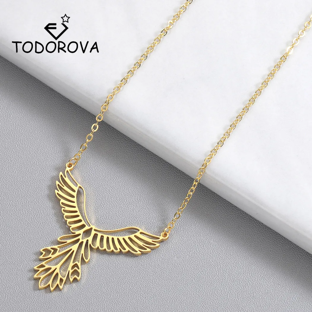 

Колье с птицами Todorova Ожерелье Феникса, колье из нержавеющей стали оригами для мужчин женское ожерелье с длинной цепью
