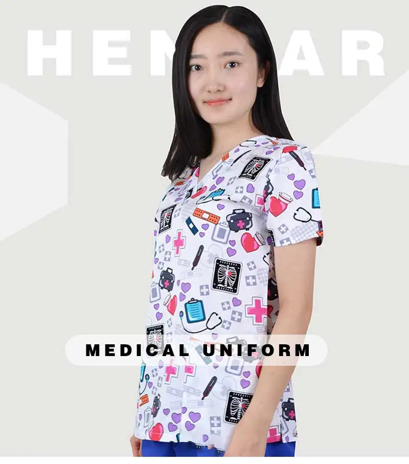 Hennar Женские топы с эффектом потертости, одежда, медицинская униформа, топы с эффектом потертости, с принтом, с коротким рукавом, Рождественский дизайн