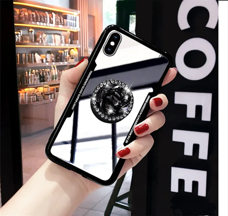 Luxury Diamond mirror Glitter silicon case for iphone 7 8 6 plus X XR XS MAX holder ring Cover For Samsung S8 S9 Note 9 S10 E |