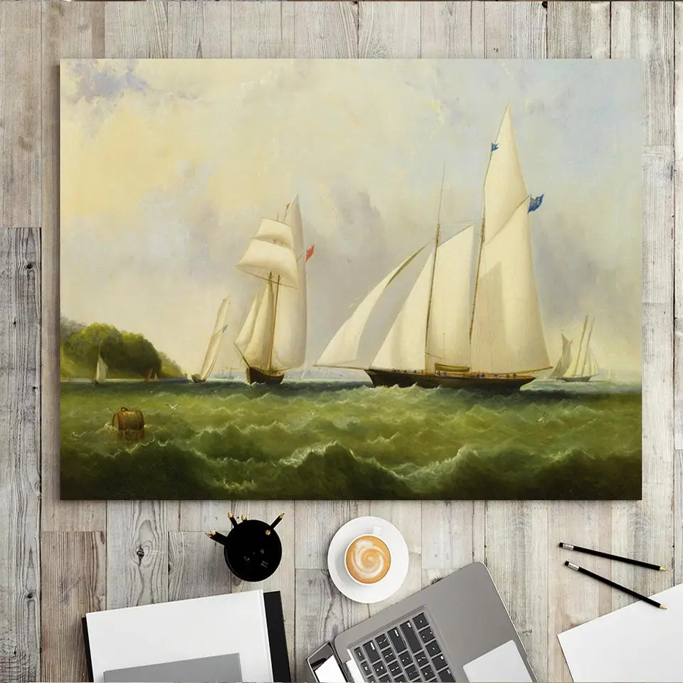 Home Decoration Print Canvas Wall Art PicturePaintings Horizontal Rectangle Oil Unframed Drawings Sailboat on the sea | Дом и сад