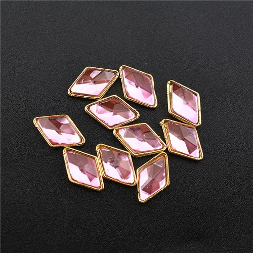 10Pcs-Rhombus-pink1 10 шт. Топ 3D очаровательные Стразы для украшения ногтей, Кристальные стразы, алмазные камни, драгоценные камни, ювелирные изделия для ногтей, аксессуары, Новое поступление, сплав - Цвет: 10Pcs-Rhombus-pink1