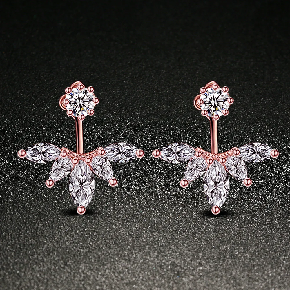 Роскошная женская Циркон Серьги гвоздики серебро Цвет кристалл маленький лист