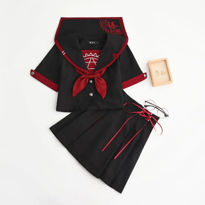 

Black jk uniform Sailor Suit COS School Wear Women School Uniform Soft Punk Lolita Darkness Devil Halloween Fashion costumes