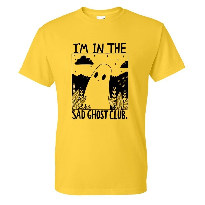 Yellow-black txt Уличная футболка в стиле панк с принтом «I'm in the Sad Ghost Club Parody», Повседневная футболка с короткими рукавами и забавным графическим принтом, женские футболки tumblr goth, топы - Цвет: Yellow-black txt