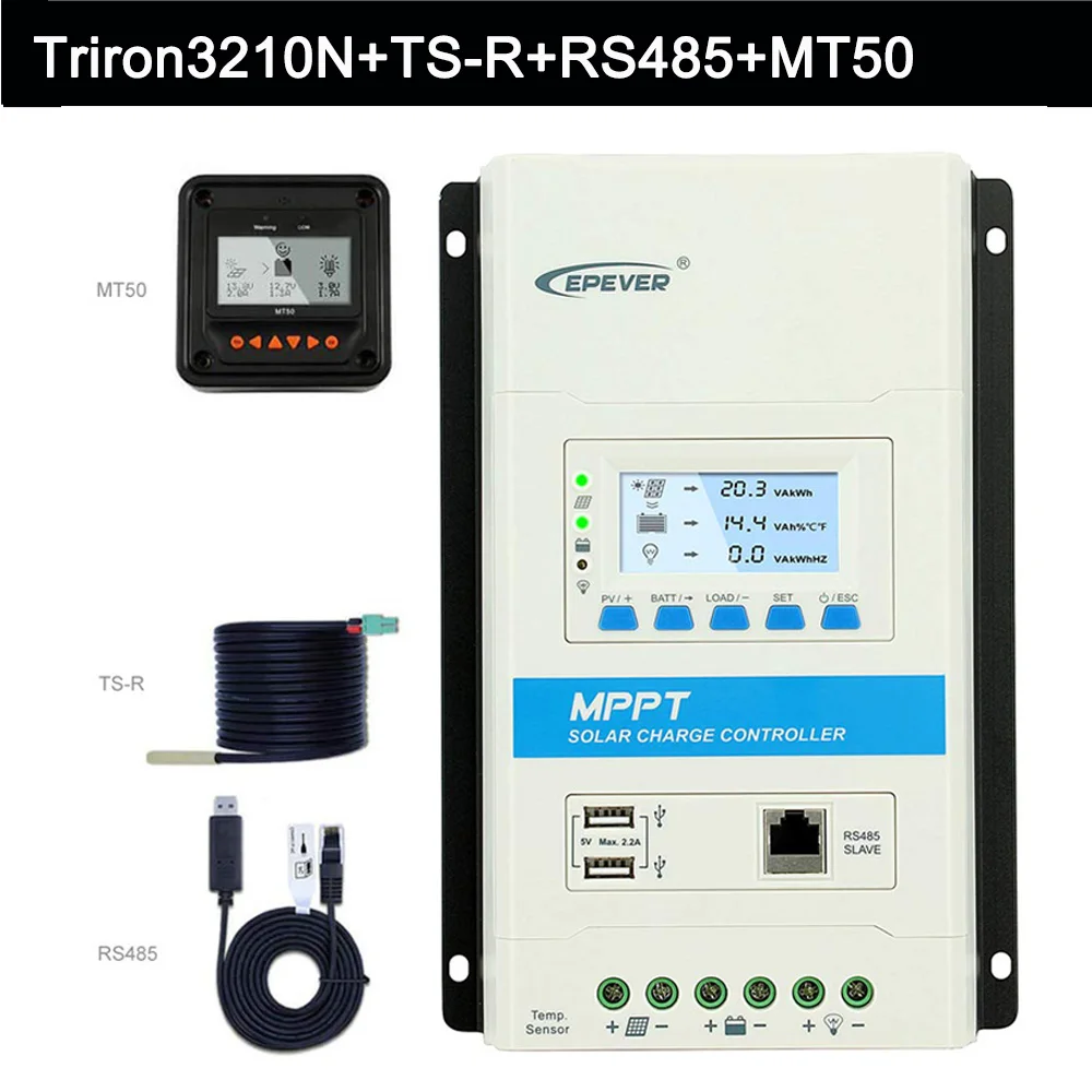 Set 2 MPPT EPever 30A солнечный регулятор 12 в 24 В автоматическая подсветка ЖК-дисплей двойной USB Солнечное зарядное устройство для Макс. 100 в PV вход Triron3210N UCS DS2 режим - Цвет: Set 2