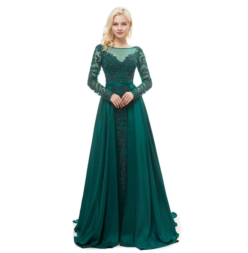 Picture color Forevergracedress зеленое вечернее платье Винтаж Sheer средства ухода за кожей шеи одежда с длинным рукавом официальная Вечеринка платье плюс размеры индивидуальный заказ - Цвет: Picture color
