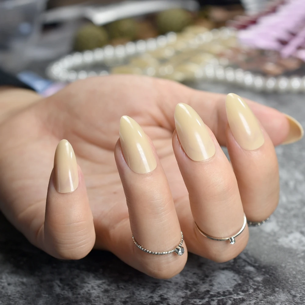 Хаки шпильки точечной формы накладные ногти кончик кремово белый полное
