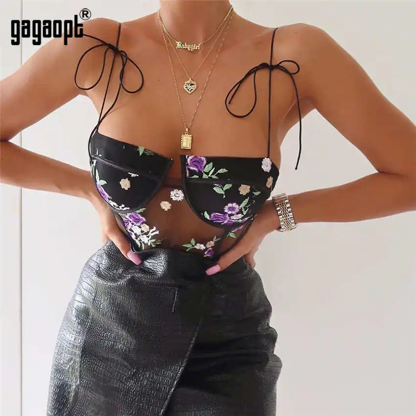 Черный Gagaopt Кружевное боди женские цветочные Вышитые пикантные боди Дамская черная сетка комбинезон комбинезоны пижамы - Цвет: Черный