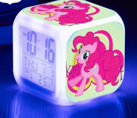 Небесно-голубой Pinkie Pie светодиодный светильник с будильником и цифровыми часами, 7 цветов, часы со вспышкой, игрушки, термометры календари, часы, повтор, сенсорный - Цвет: Небесно-голубой