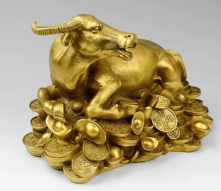 Китай латунные фэншуй Yuanbao богатство зодиакальные животные Bull быка коровы
