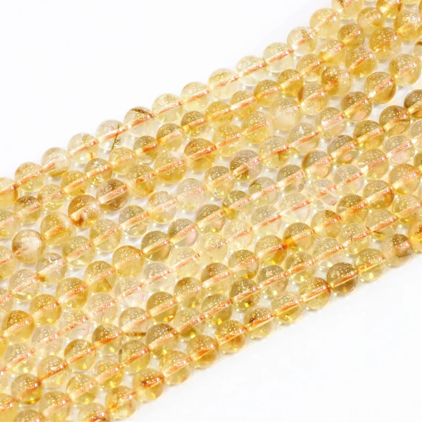 New Fashion Natural Stone Crystal Loose Bead Smooth Yellow 6mm 8mm 10mm Women Charms Round Beads For Jewelry Making 15inch B3293