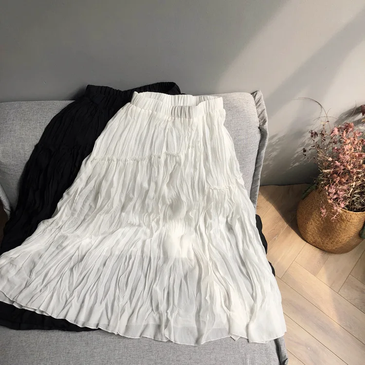 Летняя шифоновая юбка женская элегантная однотонная черная Jupe асимметричная