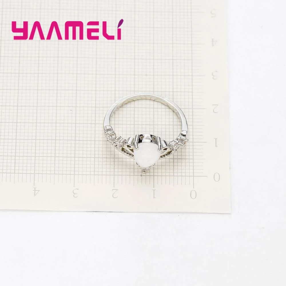 Elegant Noble Princess Women Finger Rings Crown Design Water Drop Shape Opal 925 Sterling Silver Cubic Zirconia Jewelry | Украшения и
