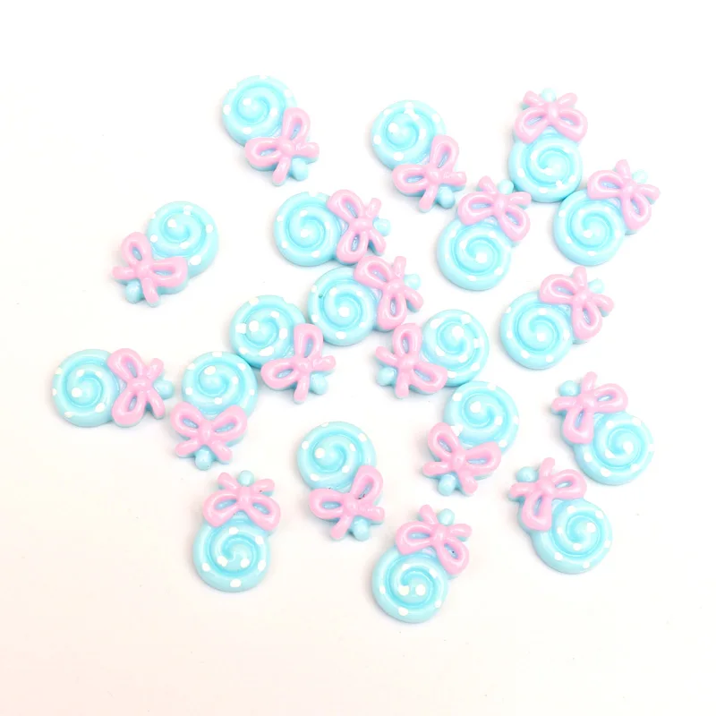 

50Pcs Blue Lollipop Pink Bow Decoration Crafts Beads Frame Flatback Cabochon Scrapbook Kawaii DIY Embellishments Accessories