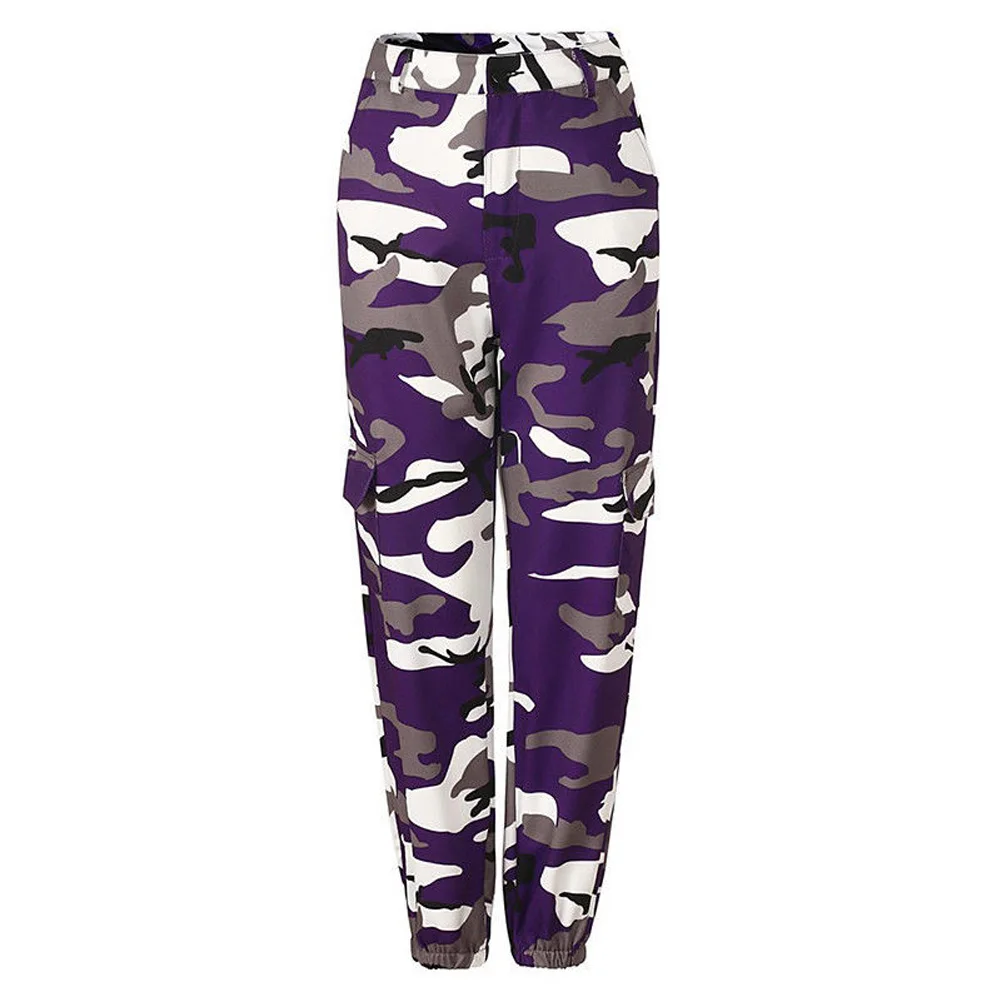 Фиолетовый Pantalon Femme, свободные сексуальные штаны, женские камуфляжные панковские брюки, розовые камуфляжные оранжевые фиолетовые розовые спортивные штаны, мешковатые штаны для хип-хопа - Цвет: Фиолетовый