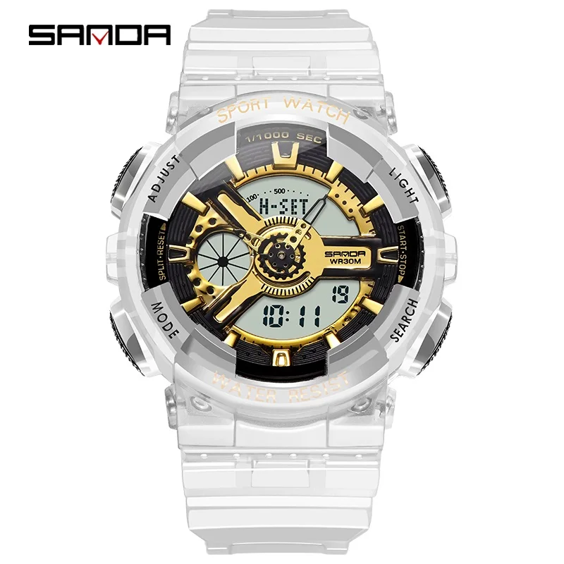 gold SANDA, электронные спортивные часы для женщин, светодиодный, цифровые часы, брендовые роскошные женские наручные часы, женские наручные часы - Цвет: gold