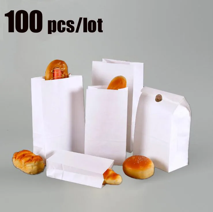 

100 Pcs/lot High-quality White Kraft Paper Bags Food Tea Small Gift Bags Sandwich Food Bread Bags gift bags