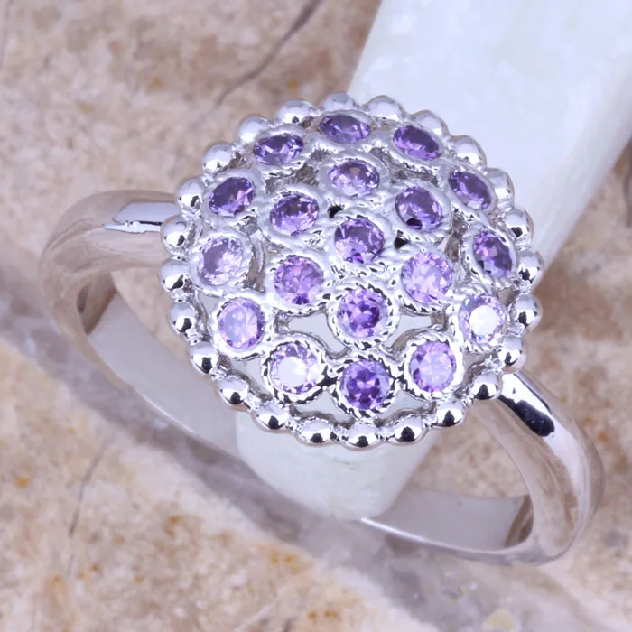 Потрясающее женское кольцо с серебряным покрытием из фиолетового кубического