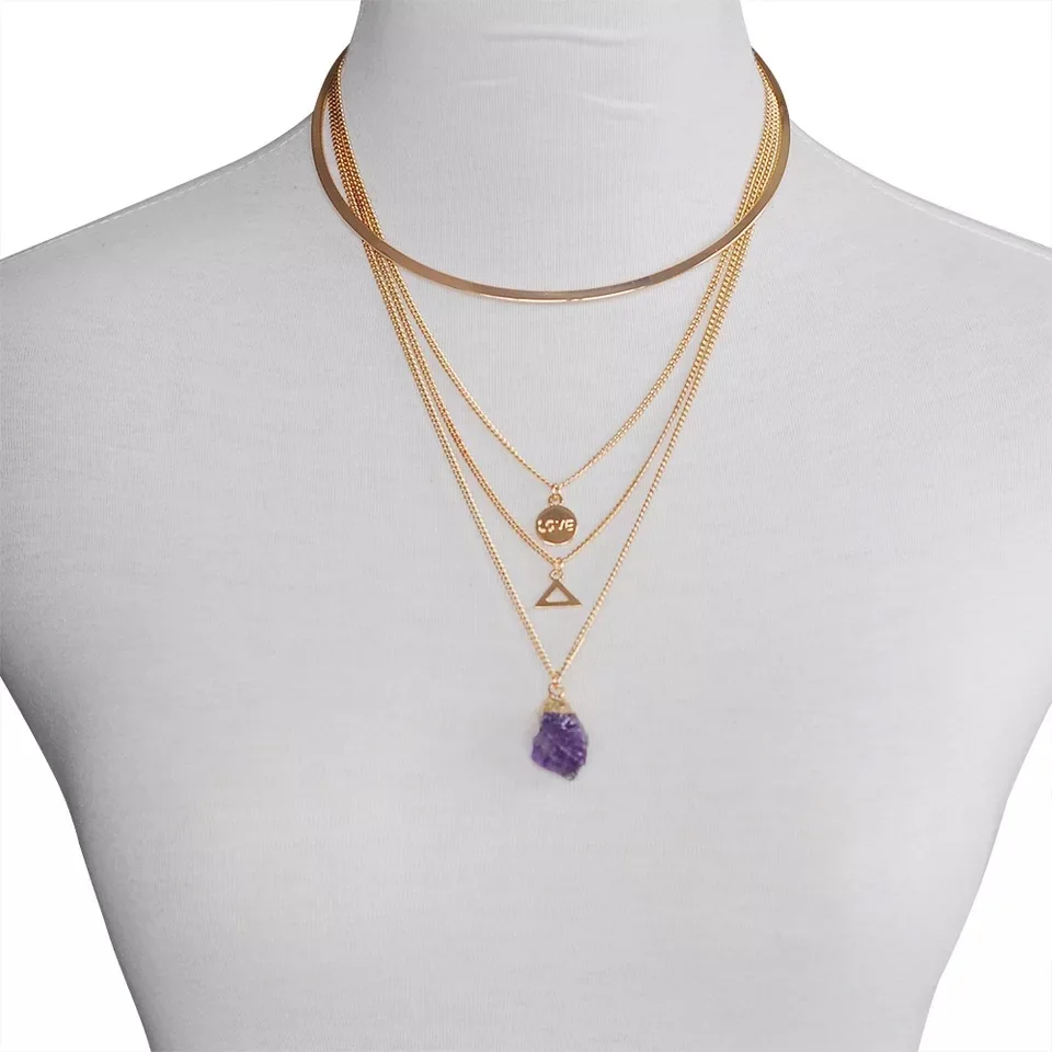 Новая мода ожерелье фиолетовый натуральный камень дамы свитер с кисточками цепь
