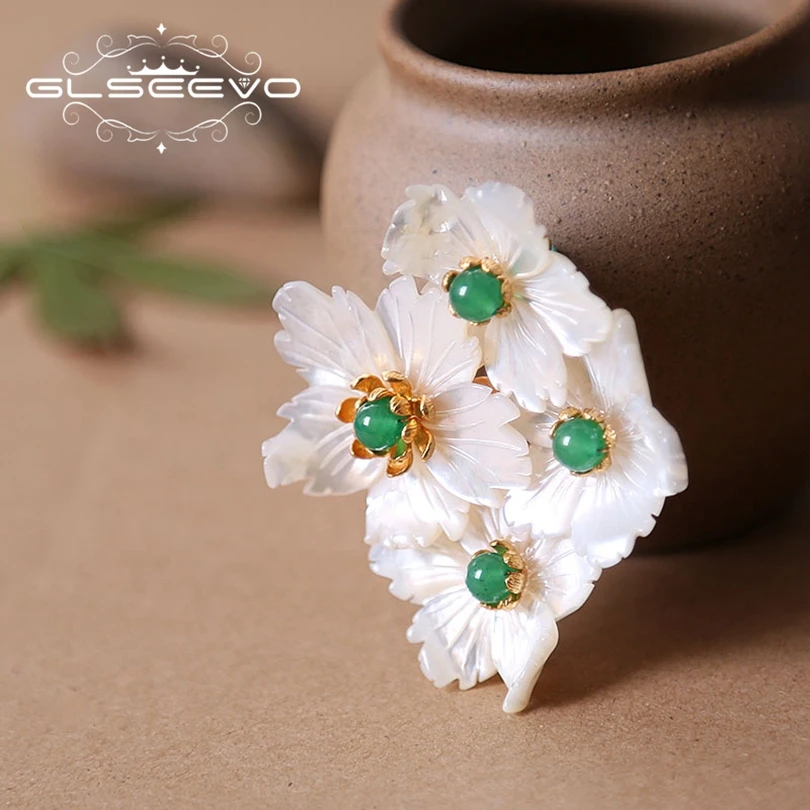 GLSEEVO натуральный перламутровый цветок брошь булавка Chrysoprase Броши для женщин