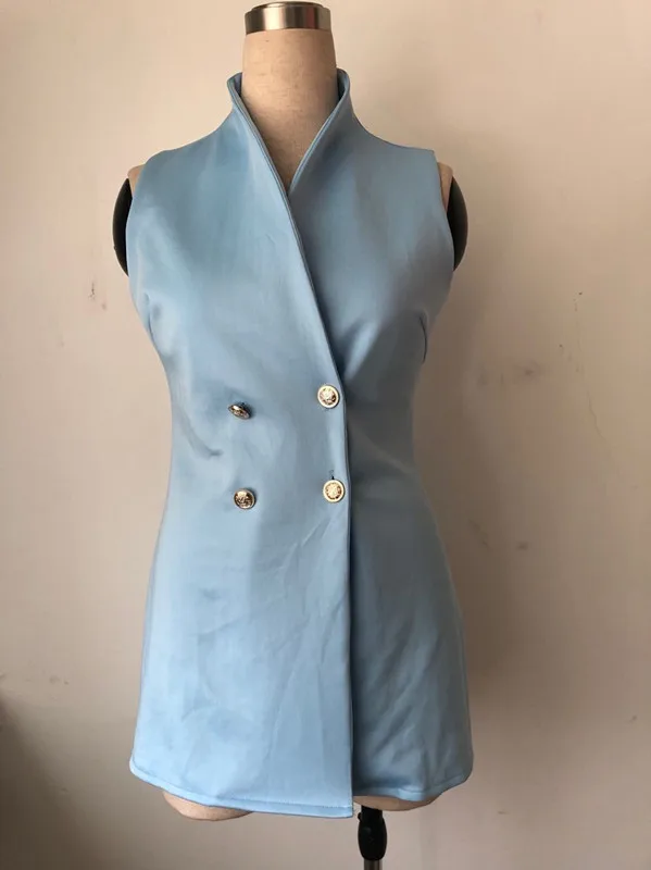 

Formal Elegant Apricot Long Blazer Women Vest Double Breasted Sleeveless Turtleneck Dress Vacation 2019 Jacket Blazer Dress Suit