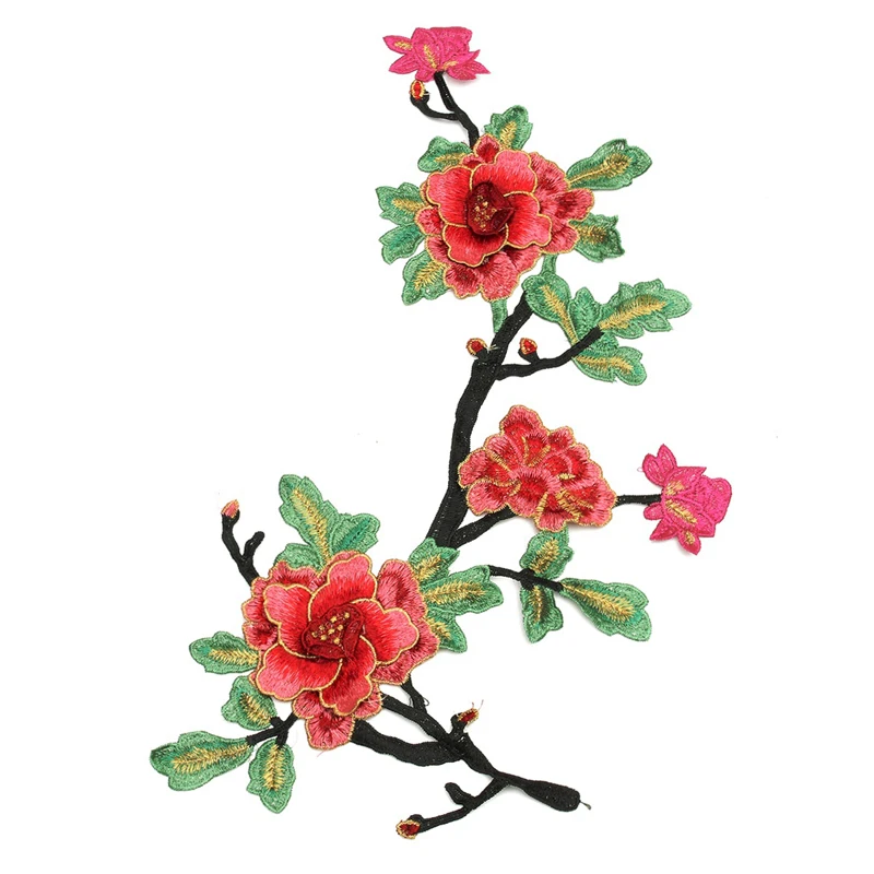 3D розовый цветок пиона вышитая аппликация для одежды нашивки Ципао ручная работа