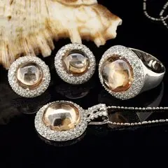 Серебряный комплект ювелирных изделий/круглой формы/полудрагоценные камни (включая кулон, серьги и кольцо)