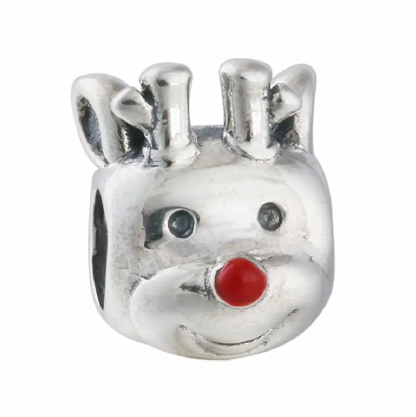 

Winter Red Nosed Reindeer Christmas Gift Beads 925 Sterling Silver Red Enamel Animal Charms Fits Pandora Bracelets Jewelry