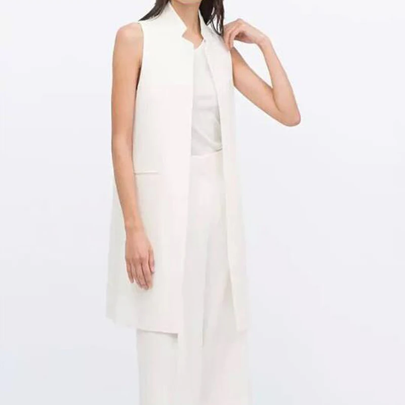 2018 Для женщин белый черный длинный жилет пальто Европа Стиль без рукавов куртки