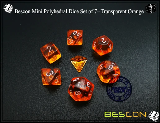 Bescon мини полупрозрачные многогранные RPG игральные кости набор 10 мм, Малый RPG ролевые игры игральные кости набор D4-D20 в трубе, прозрачный оранжевый
