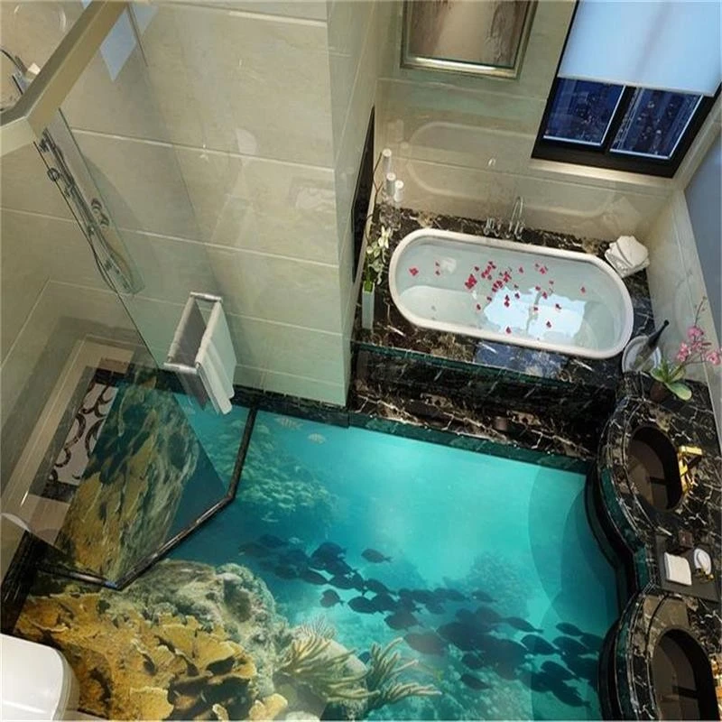 

beibehang 3d Flooring Mural Custom Photo Wall paper Sea world really 3D floor wallpaper for walls 3 d Bathroom pvc self adhesive