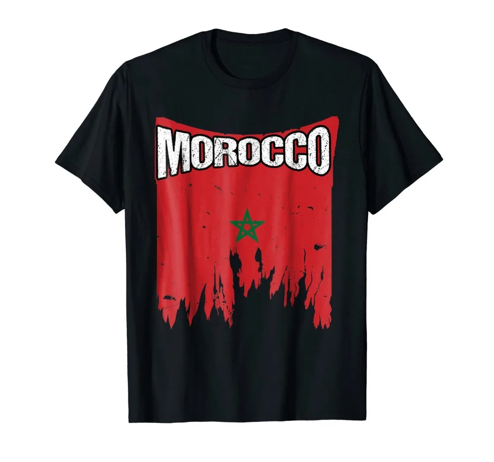 

T Shirts Fashion 2019 Crew Neck Men Short-Sleeve Morocco Soccers Flag Shirt, Moroccan Flag Jersey Flag Footballer Tee Shirts