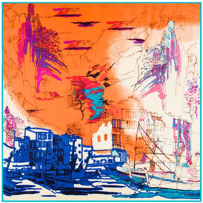 100 см * саржевая шелковая Женская 100% Шелковая квадратная картина Маслом Печатная