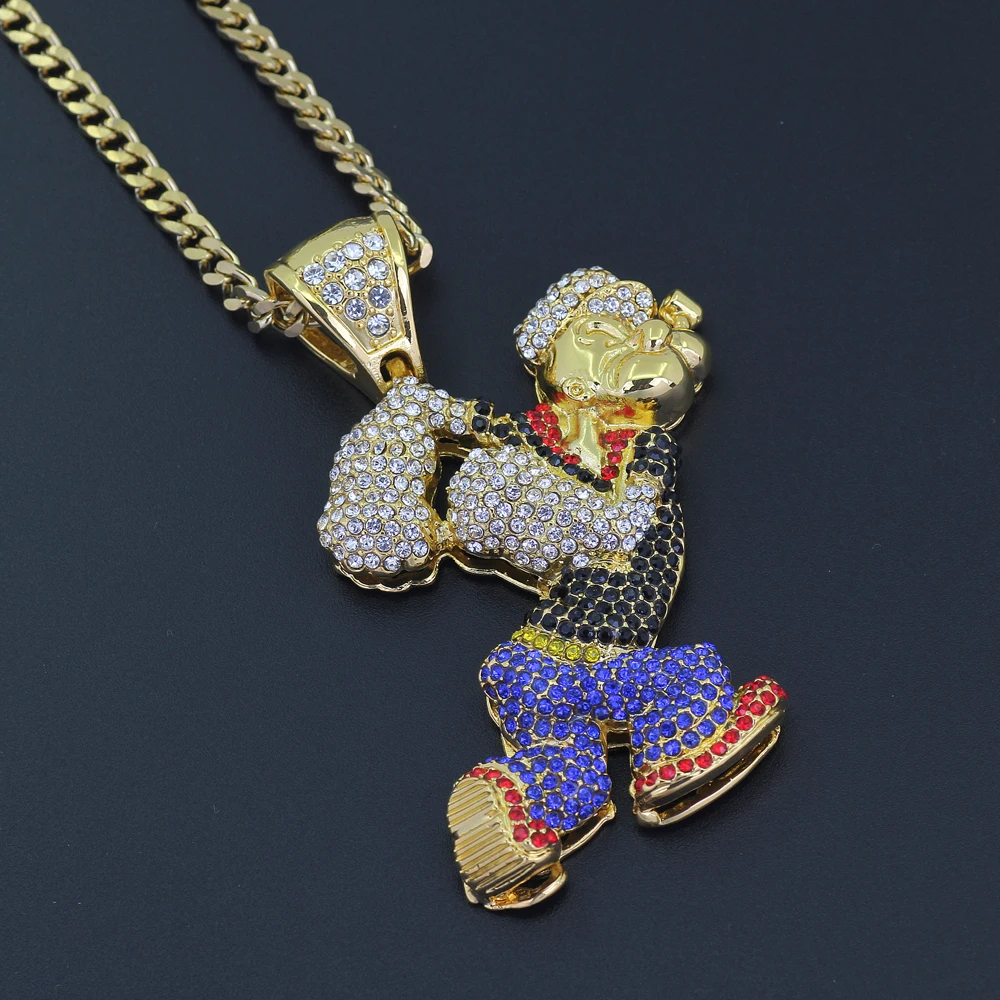 Bling Iced Out большой размер мультфильм фильм кристалл кулон хип хоп ожерелье 30 дюймов кубинская цепь N634B