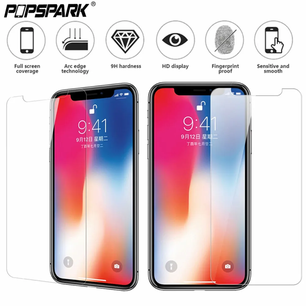 0,1 мм, закаленное стекло для iPhone X, Защита экрана для iPhone 8, 7, 6, 6s Plus, 5, 5C, 5S, SE, Защитная пленка для экрана 9H