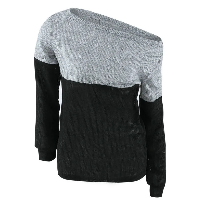 Z&ampKOZE Winter Patchwork Color knitted sweater women 2016 Autumn Sexy long sleeve off shoulder jumpers pullover sweaters | Женская