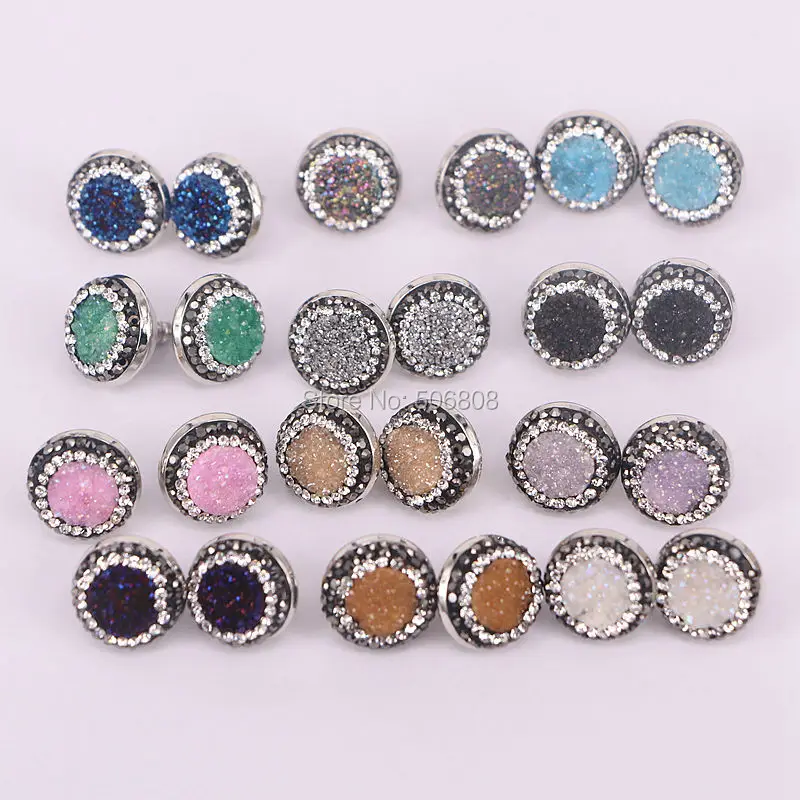 10 пар серьги-гвоздики с натуральным титановым кварцевым камнем 16 мм круглые