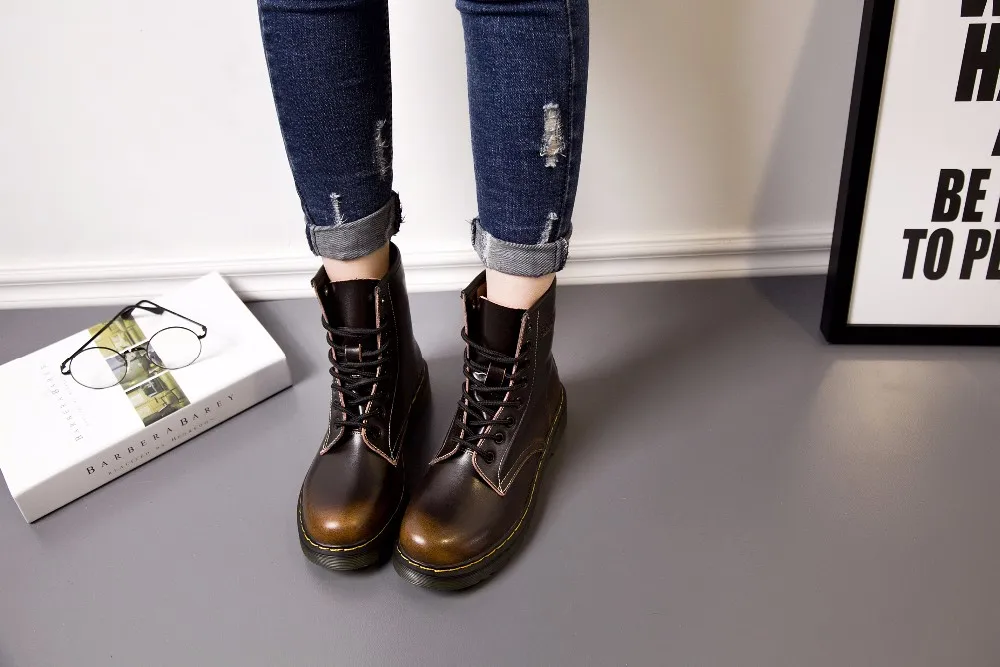 Женские Ботинки martin из натуральной кожи; зимняя теплая обувь; botas feminina; женские модные ботильоны в байкерском стиле; женские ботинки; botas mujer