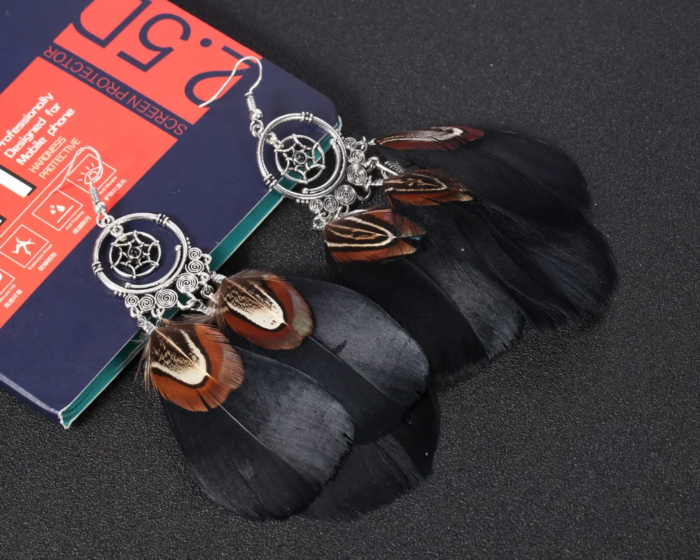Серьги Кофе Черный перья женские aretes oorknopjes pendientes mujer moda букле d'oreille brincos 2017 Bijoux