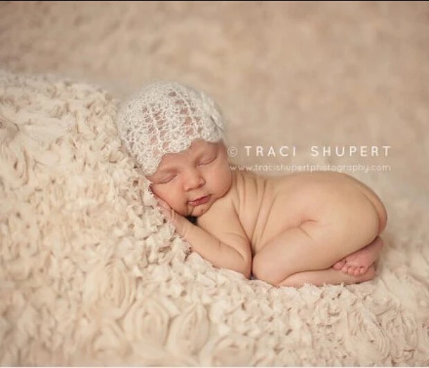 Gorro de Mohair de ganchillo para beb&eacute; y ni&ntilde;a, accesorios de fotograf&iacute;a para reci&eacute;n nacido con perla, accesorios de regalo para Baby Shower-2