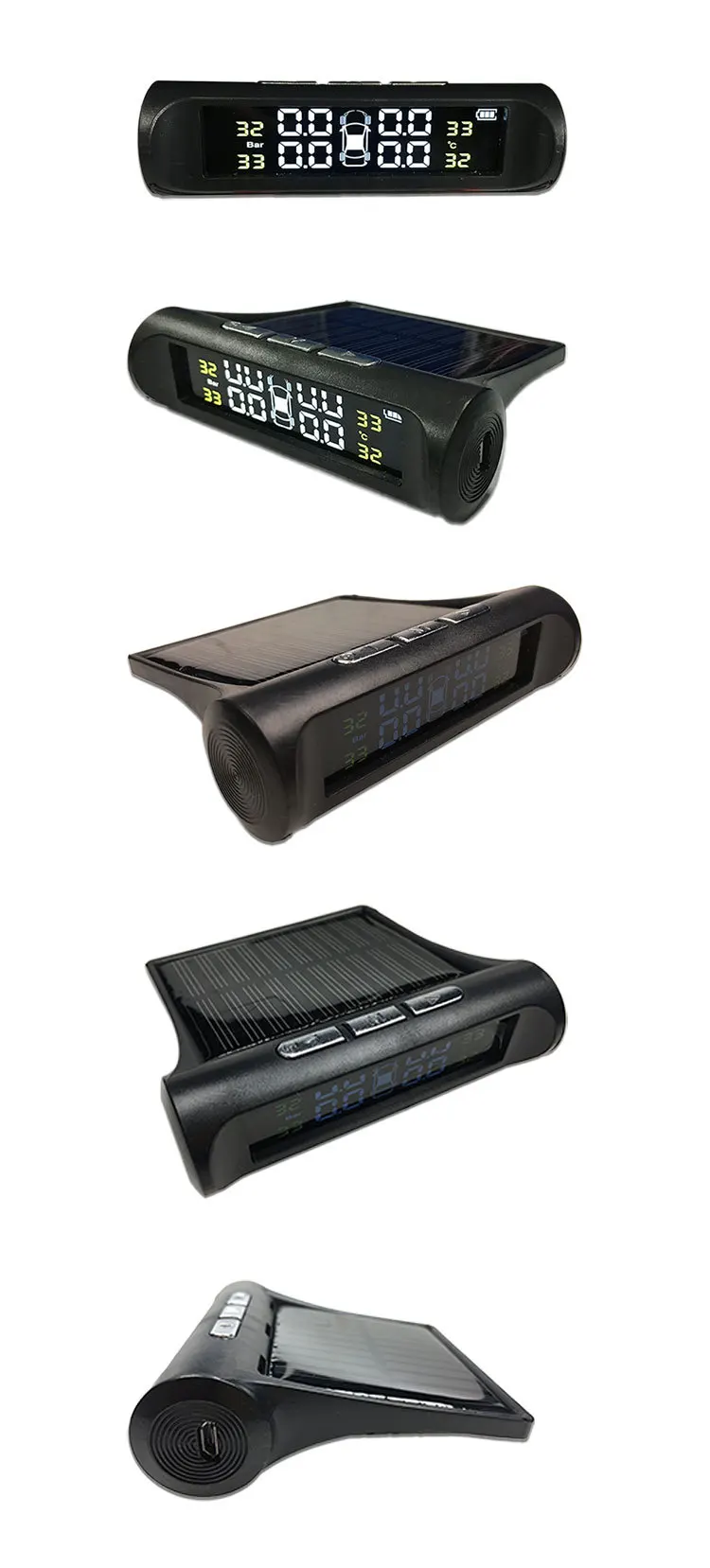 ANSHILONG TPMS Smart Car Tire Tyre Pressure Alarm Monitoring System Solar Power charging Digital Wireless LCD Display