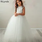 Белое платье для девочки с цветами цвета слоновой кости, Пышное Платье для свадебвечерние НКИ, платье для девочки для первого причастия, эухарист, на встрече, принцесса, кружевной наряд