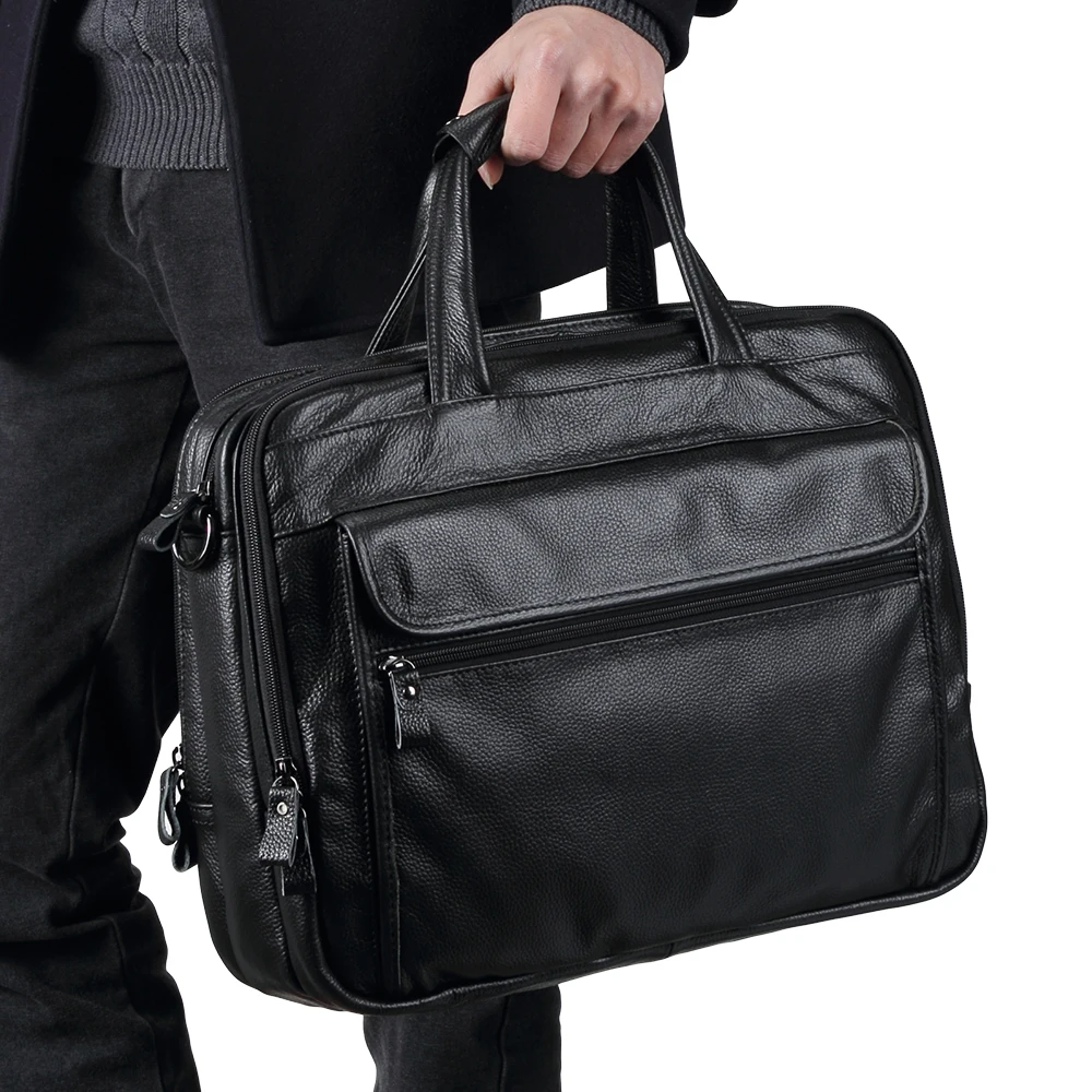 Fashion Genuine Leather Men A4 Office Bag Handbag Business Casual Men's Travel Bag 15.6" Laptop Shoulder Bags Tote Briefcase images - 6